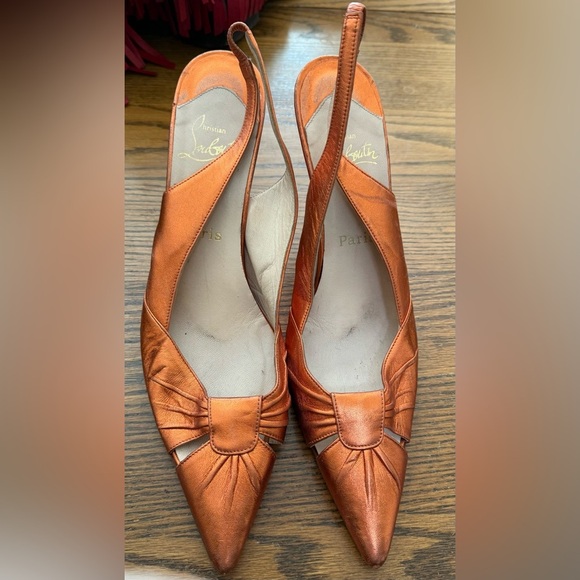CHRISTIAN LOUBOUTIN  Orange Sling Back Heels  Size 9.5 - Picture 1 of 2
